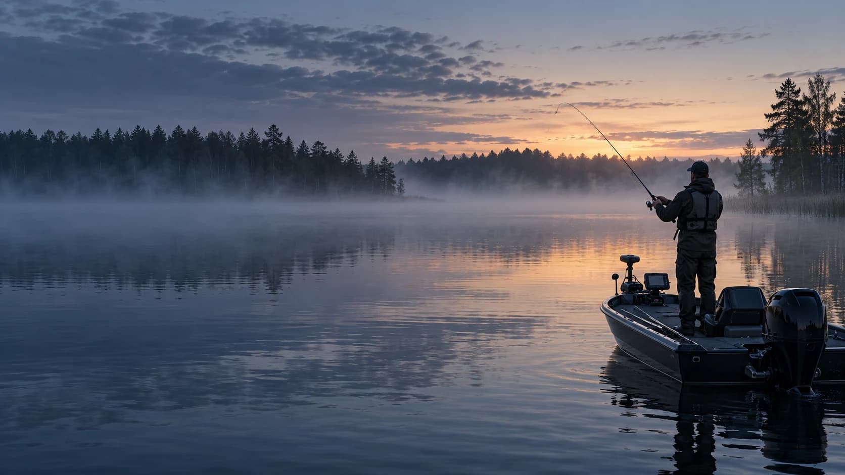Illustrative fishing scene: Two anglers