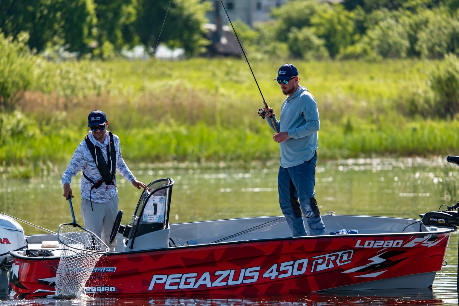 Anglers in a red boat